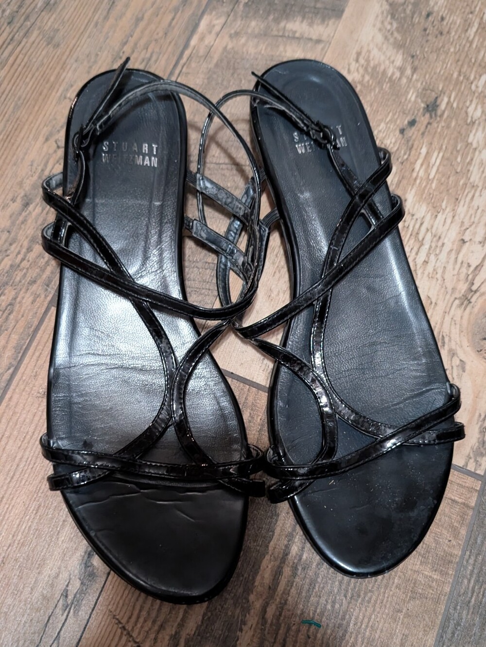 Stuart Weitzman Black Patent Leather Sandals Size 7.5